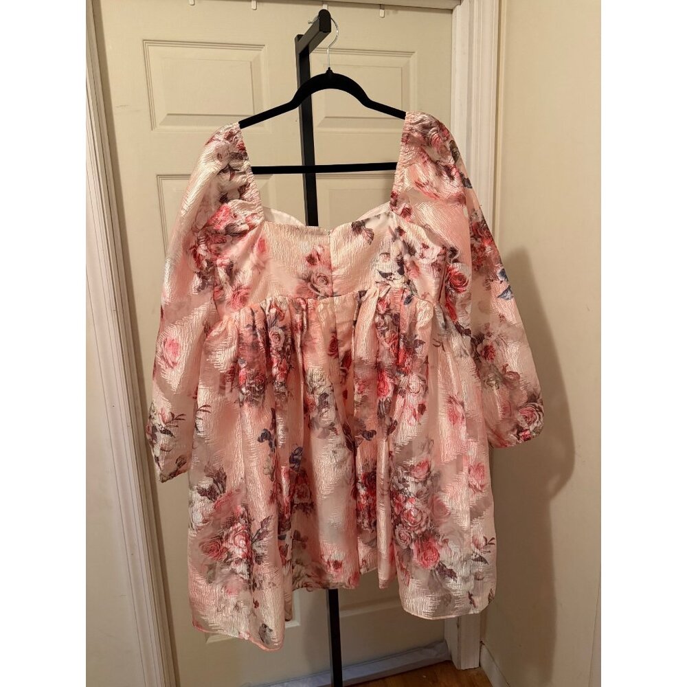 Smak Parlour Allover Vintage Floral Puff Sleeve Mini Dress Blush Pink Size 1X - Picture 5 of 9